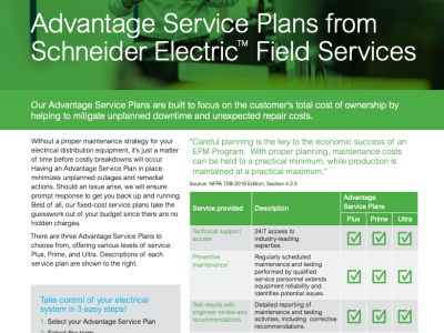 Advantage Service Plans from Schneider Electric Field Services -Brochure